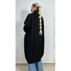 Nunu By Balıksırtı Desenli Siyah Oversize Hırka