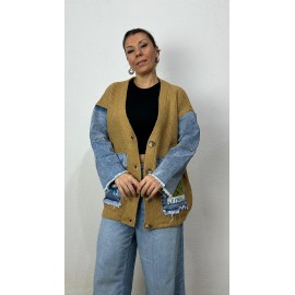 Nunu By Denim Detaylı Camel Oversize Hırka