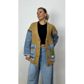 Nunu By Denim Detaylı Camel Oversize Hırka