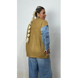 Nunu By Denim Detaylı Camel Oversize Hırka