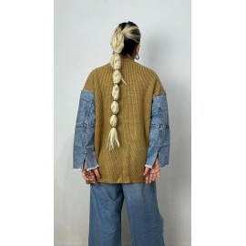 Nunu By Denim Detaylı Camel Oversize Hırka