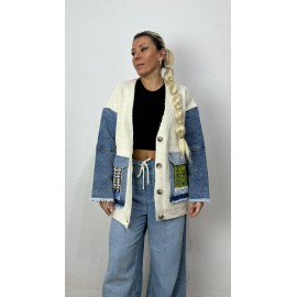 Nunu By Denim Detaylı Kemik Oversize Hırka