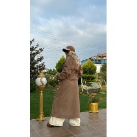 Bej Oversize Kaşe Kaban