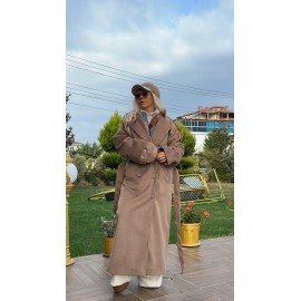 Bej Oversize Kaşe Kaban