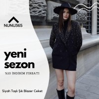 Siyah Taşlı Şık Blazer Ceket :Zarafetin Parıltısını Taşıyın!