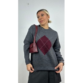 Nunu By Misty Grey Gri Bordo Baklava Desen Kazak