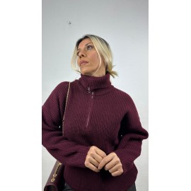 Nunu By Cosy Comfort Bordo Polo Yaka Fermuarlı Kazak 