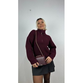 Nunu By Cosy Comfort Bordo Polo Yaka Fermuarlı Kazak 