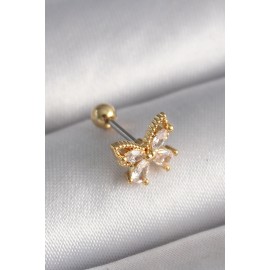 316L Çelik Gold Renk Zirkon Taşlı Kelebek Tragus Piercing