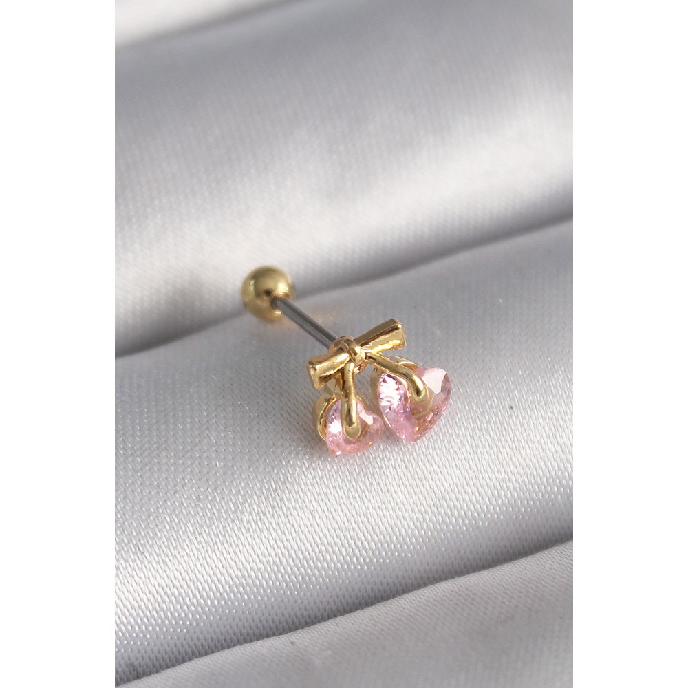 316L Çelik Gold Renk Pembe Zirkon Taşlı Kalp Tragus Piercing