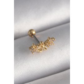 316L Çelik Gold Renk Zirkon Taşlı Çiçek Tragus Piercing