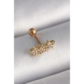 316L Çelik Gold Renk Zirkon Taşlı Yonca Tragus Piercing