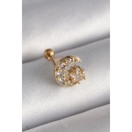 316L Çelik Gold Renk Zirkon Taşlı Ay Yıldız Tragus Piercing