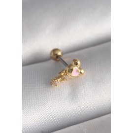 316L Çelik Gold Renk Zirkon Taş Detay Pembe Kalp İşleme Tragus Piercing