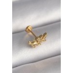 316L Çelik Gold Renk Zirkon Taş Detaylı Yaprak Model Tragus Piercing